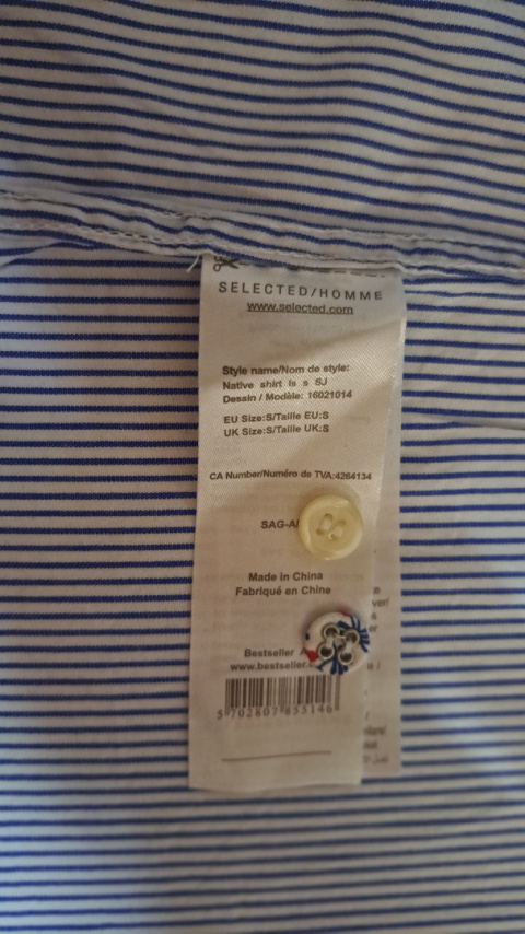 Bawełniana koszula ze zdobionymi mankietami SELECTED HOMME S Bawełniana koszula ze zdobionymi mankietami SELECTED HOMME S